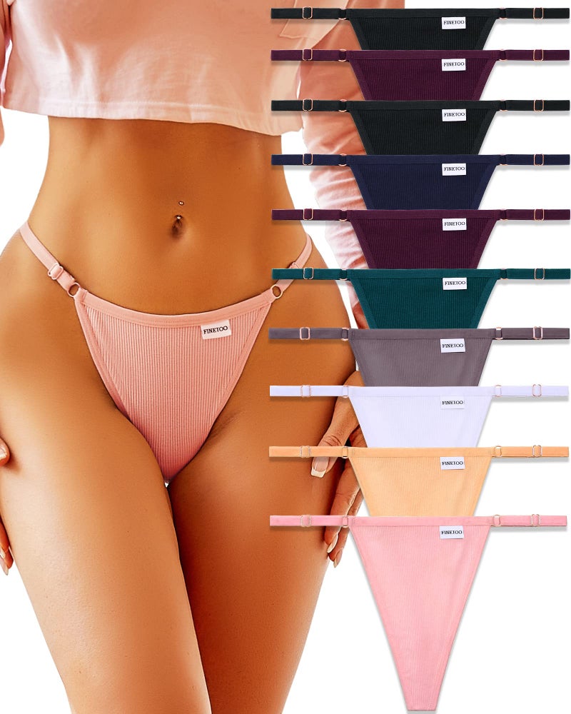 FINETOO 10 Pack Adjustable G String Thongs for Women Sexy Underwear Low Rise Womens Thong Breathable Cotton Panties S-XL - Image 1