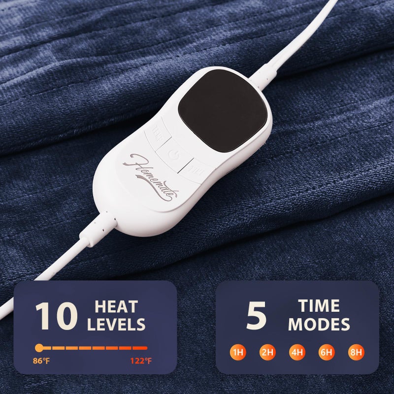 Home Mate Homemate Heated Blanket Electric Throw - 50"x60" Heating Blanket Throw 1/2/4/6/8 Hours Auto-Off 10 Heat Level Over-Heat Protection Flannel Sherpa ETL Certification - Image 4
