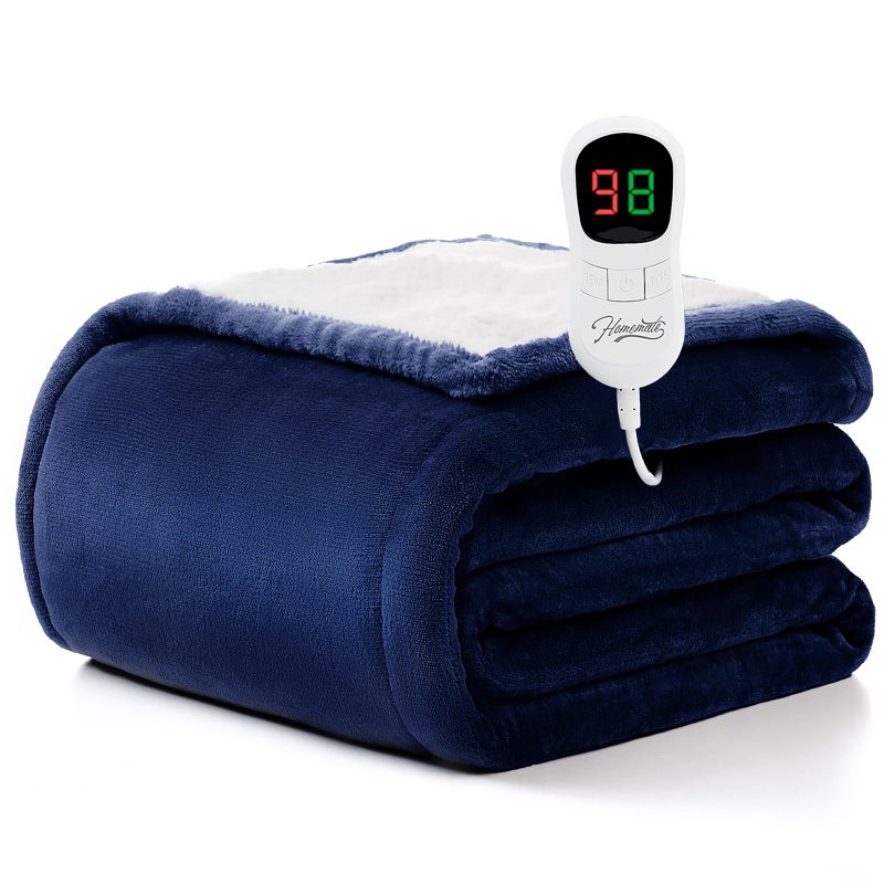Home Mate Homemate Heated Blanket Electric Throw - 50"x60" Heating Blanket Throw 1/2/4/6/8 Hours Auto-Off 10 Heat Level Over-Heat Protection Flannel Sherpa ETL Certification - Image 1