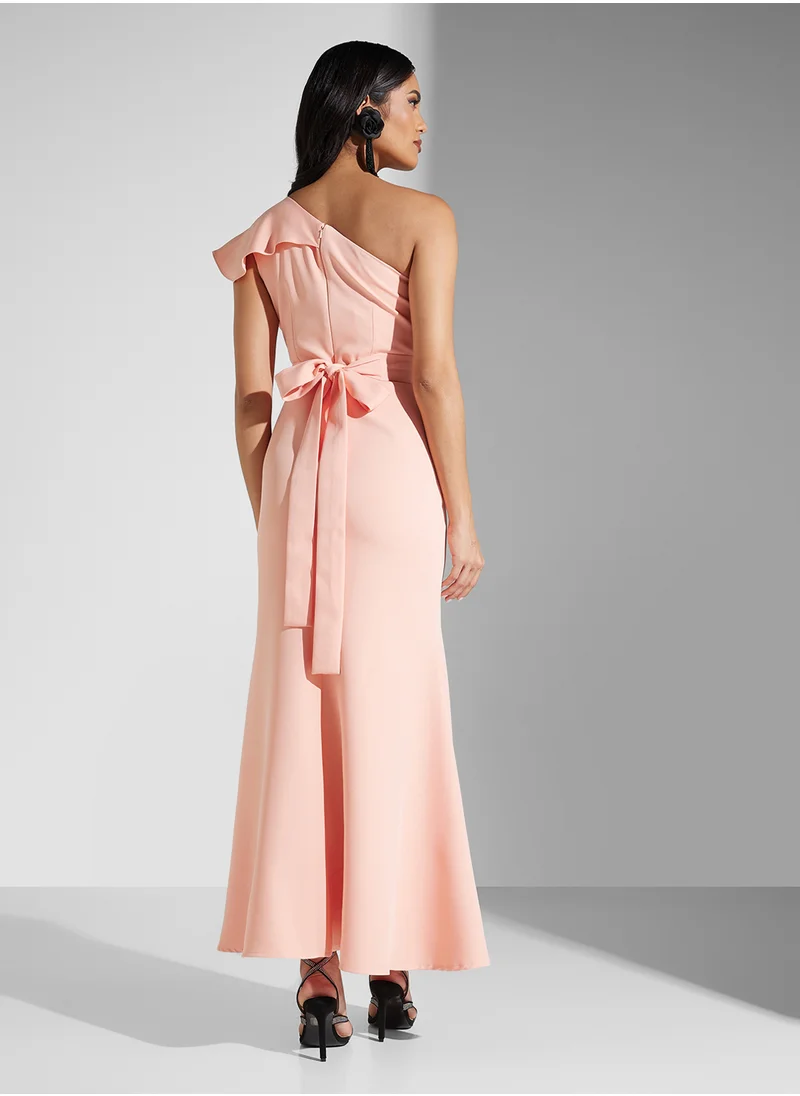 Namshi x One Shoulder Evening Gown With Crystal Belt