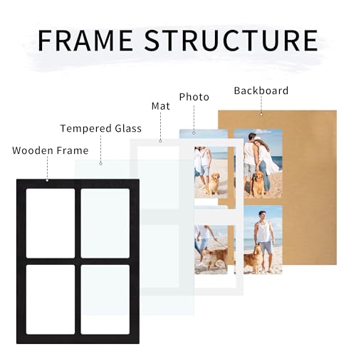 YESKAY Picture Frame Collage 5x7 - Rustic Black 4 Opening 5 x 7 Photo Frame Display,Multiple Photo Collage Frames with Tempered Glass for Wall Mounting 1 Pack - Image 3