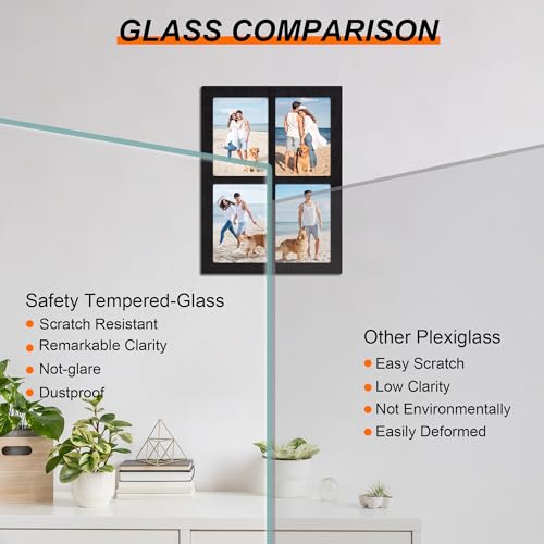 YESKAY Picture Frame Collage 5x7 - Rustic Black 4 Opening 5 x 7 Photo Frame Display,Multiple Photo Collage Frames with Tempered Glass for Wall Mounting 1 Pack - Image 5