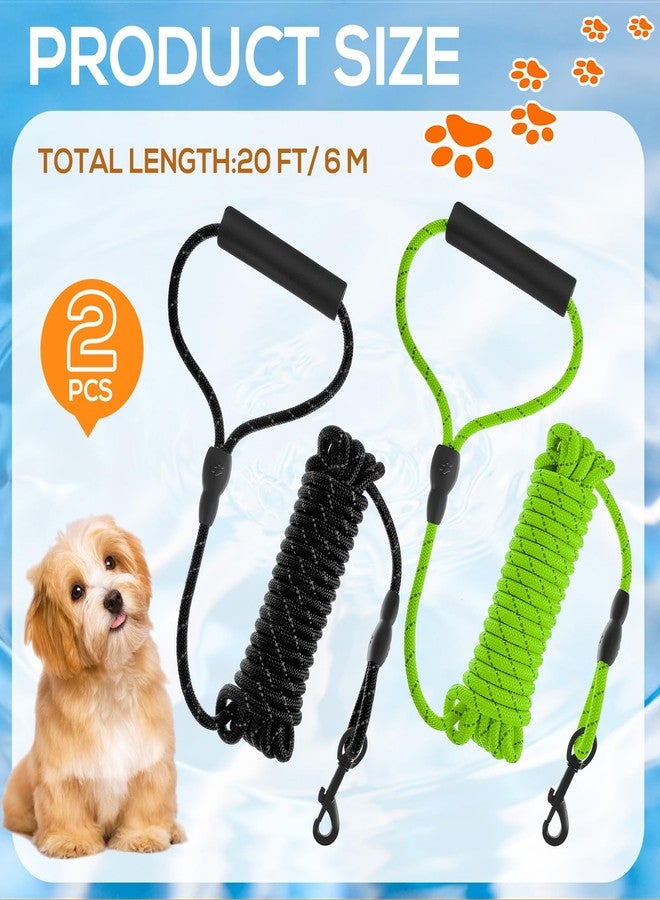 Ribbonlic 2 Pack Floating Dog Leash for Swimming 20ft Long Dog Training Leash Reflective Rope with Soft Padded Handle & Swivel Hook Heavy Duty Waterproof Lead for Small Medium Large Dogs, Black Green - Image 2