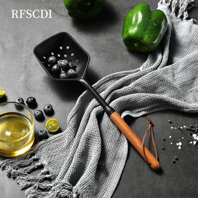 RFSCDI Exquisite Silicone Cooking Utensils Set - Non-Toxic, Heat-Resistant Kitchen Utensils Set with Food-Grade Silicone & Wood Handles - Includes Spatula & Spoon for Non-Stick Cookware, Black - Image 4
