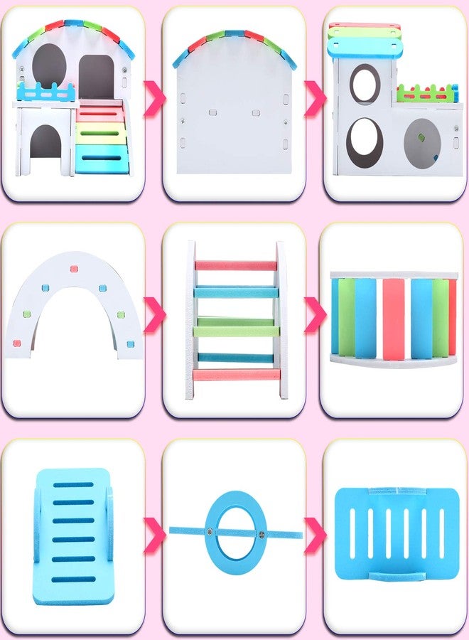 سكايليتي مجموعة ألعاب الهامستر الممتعة من سكايليتي، 3 قطع، تتضمن بيت هامستر خشبي، وجسر قوس قزح، ولعبة أرجوحة هامستر، ألعاب خشبية يمكنك صنعها بنفسك، مناسبة للهامستر الصغير والفئران والجرذان والحيوانات الأليفة الأخرى (صغيرة). - Image 4