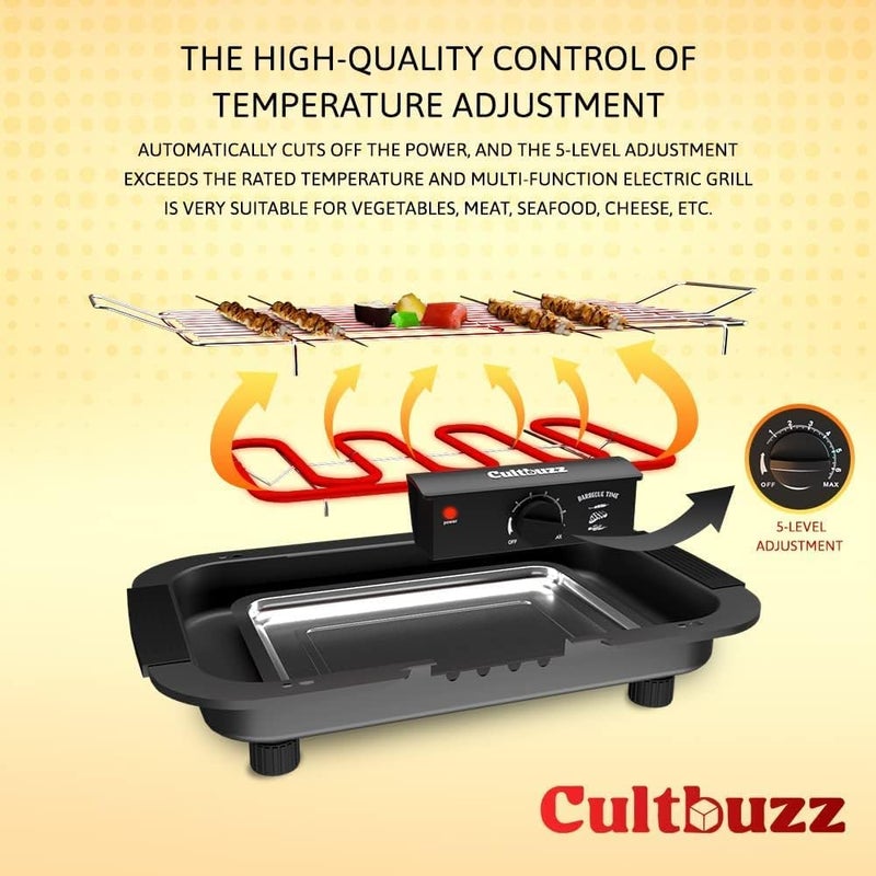 Cultbuzz Electric Barbecue Grill Smokeless Portable Adjustable Temperature Control 2000 Watt Indoor and Outdoor Water Filled Drip Tray Removable (BBQ Silicon Gloves) - Image 3