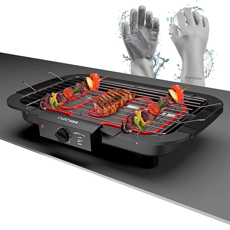 Cultbuzz Electric Barbecue Grill Smokeless Portable Adjustable Temperature Control 2000 Watt Indoor and Outdoor Water Filled Drip Tray Removable (BBQ Silicon Gloves) - Image 1