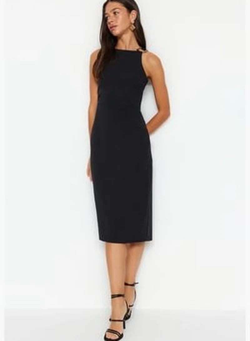 trendyol Black Woven Dress With Accessory Detail
