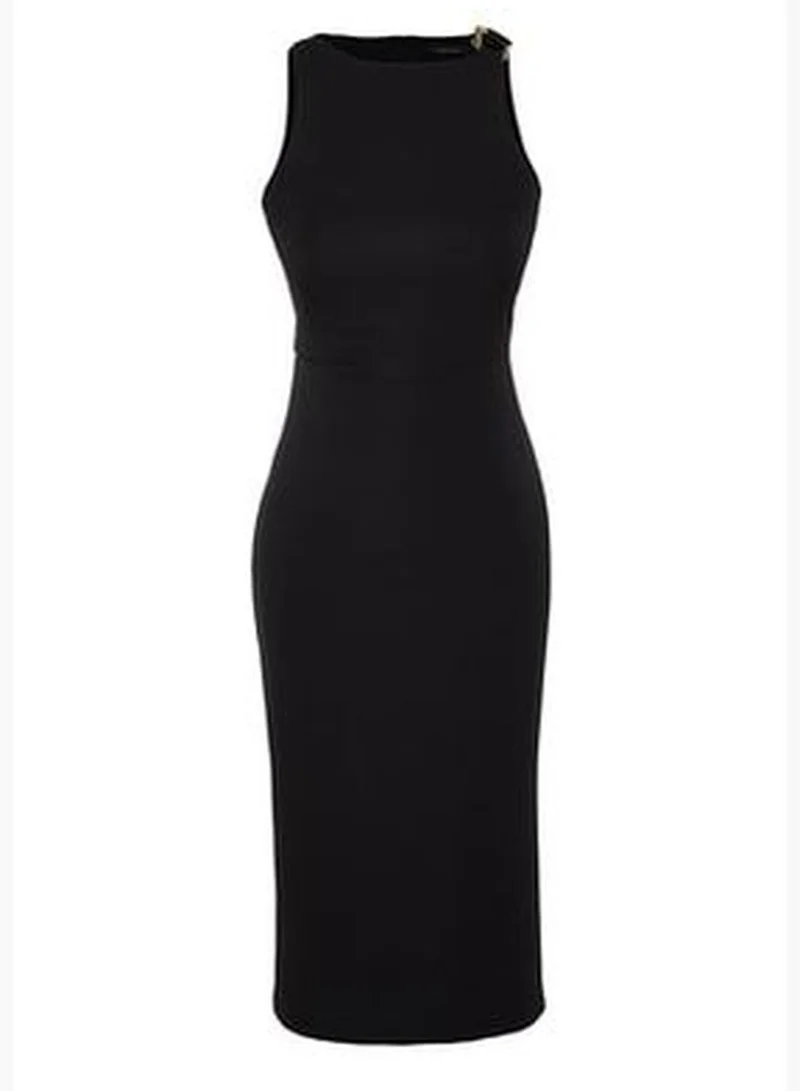 trendyol Black Woven Dress With Accessory Detail