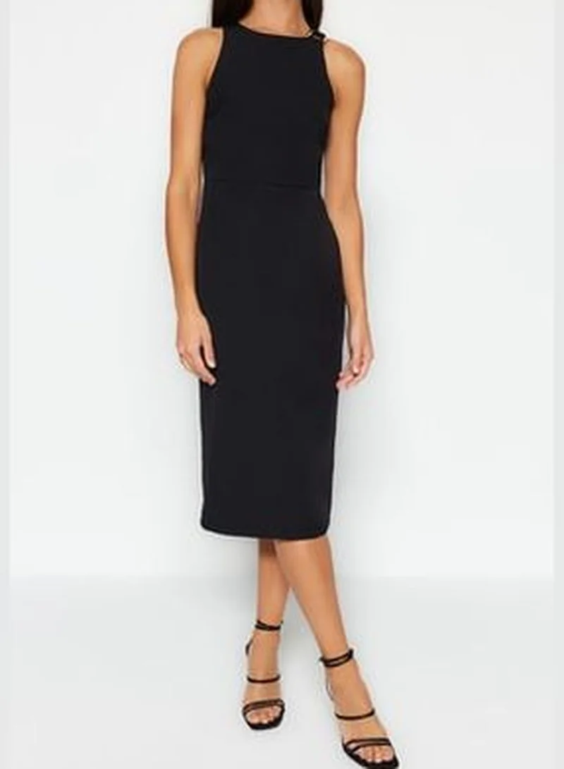 trendyol Black Woven Dress With Accessory Detail