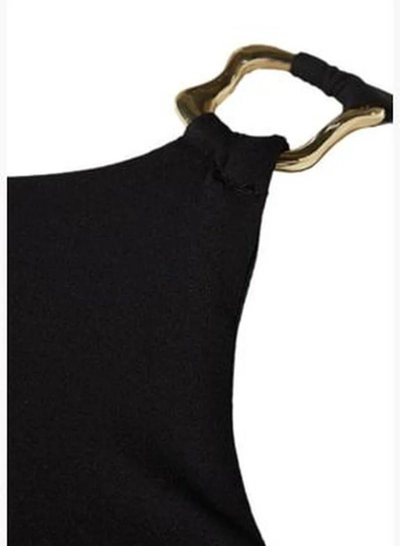 trendyol Black Woven Dress With Accessory Detail
