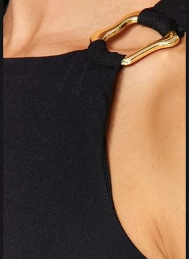 trendyol Black Woven Dress With Accessory Detail