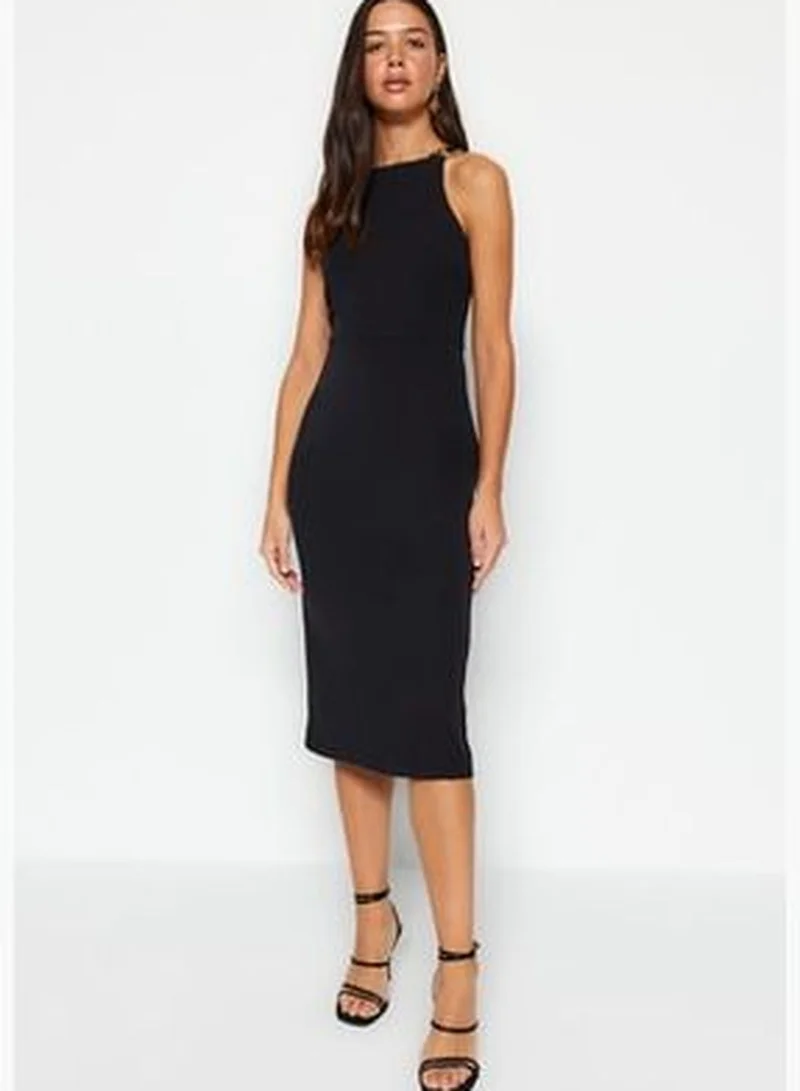 trendyol Black Woven Dress With Accessory Detail