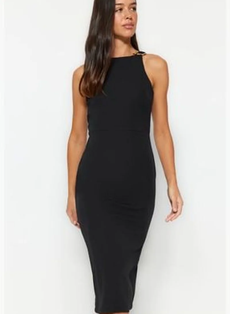 trendyol Black Woven Dress With Accessory Detail