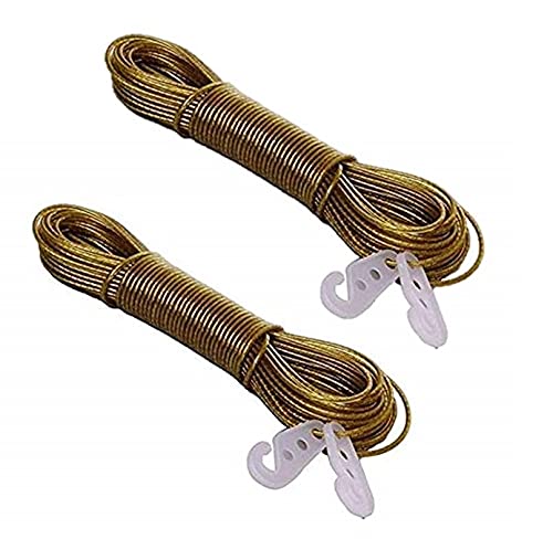 Bliss 20 Meters Cloth Rope for Hanging ClothesDrying Clothes PVC Coated Steel AntiRust Wire Rope Clothesline with 2 Plastic Hooks Pack of 2 - Image 1