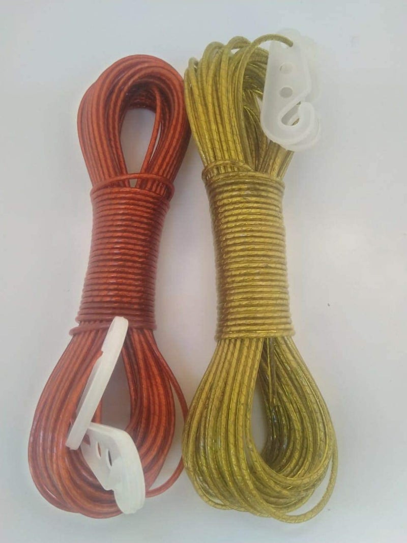 Bliss 20 Meters Cloth Rope for Hanging ClothesDrying Clothes PVC Coated Steel AntiRust Wire Rope Clothesline with 2 Plastic Hooks Pack of 2 - Image 3