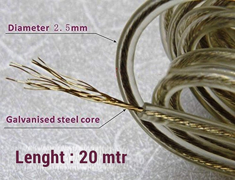 Bliss 20 Meters Cloth Rope for Hanging ClothesDrying Clothes PVC Coated Steel AntiRust Wire Rope Clothesline with 2 Plastic Hooks Pack of 2 - Image 4