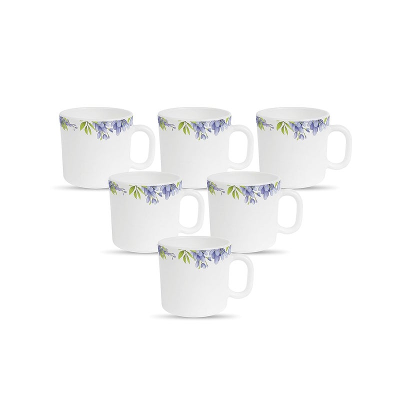 La Opala Diva Pearl Collection Opal Glass Crockery Coffee Mug Regular Set of 6 Lively Hues 190 ml for Tea Coffee Microwave Safe 100 Vegetarian Extra Strong Super Light White - Image 1