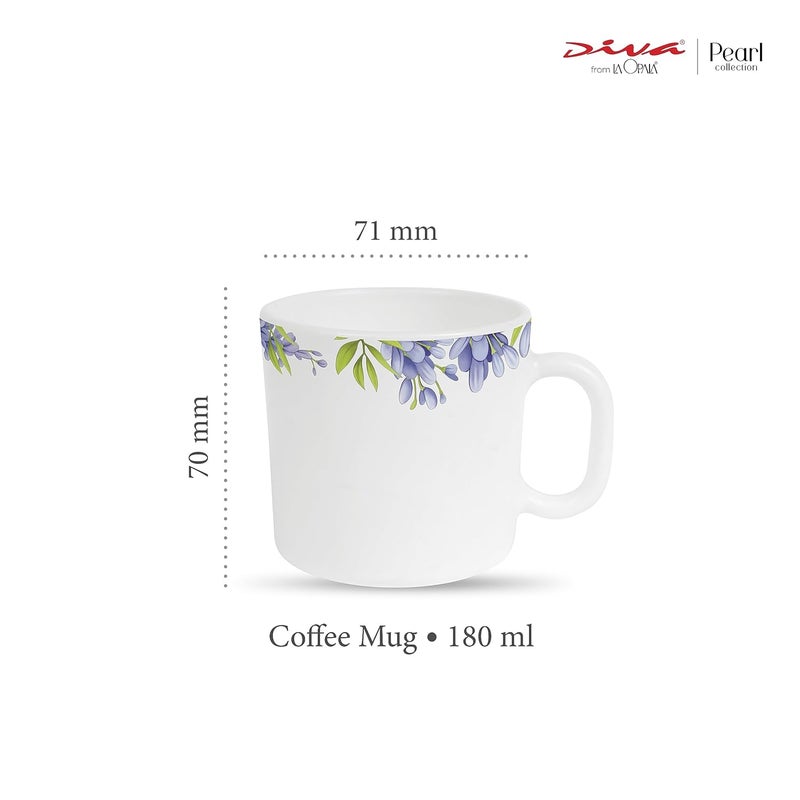 La Opala Diva Pearl Collection Opal Glass Crockery Coffee Mug Regular Set of 6 Lively Hues 190 ml for Tea Coffee Microwave Safe 100 Vegetarian Extra Strong Super Light White - Image 2