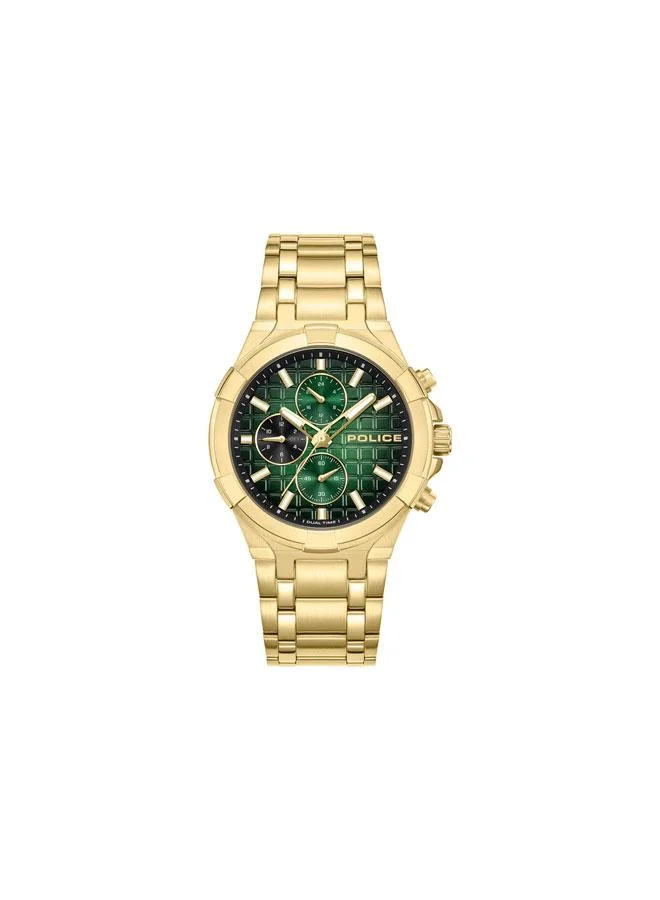 POLICE Guardian Green Dial Gold Stainless Steel Bracelet Multifunction Watch for Men - 42mm