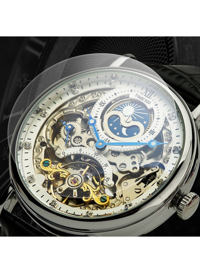 Time100 Men's Automatic Moon Phase Skeleton Tourbillon Mechanical Watch Swiss Quality Waterproof Durable Qixi Festival Gift - Image 2