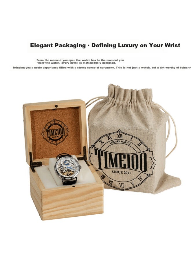 Time100 Men's Automatic Moon Phase Skeleton Tourbillon Mechanical Watch Swiss Quality Waterproof Durable Qixi Festival Gift - Image 5