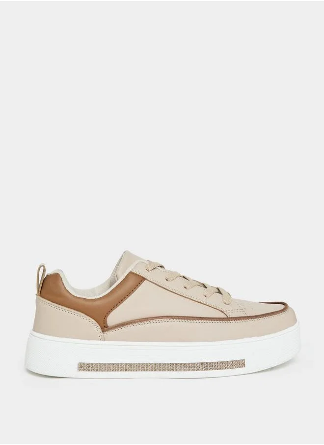 Styli Color Block Platform Heel Lace-Up Shoes