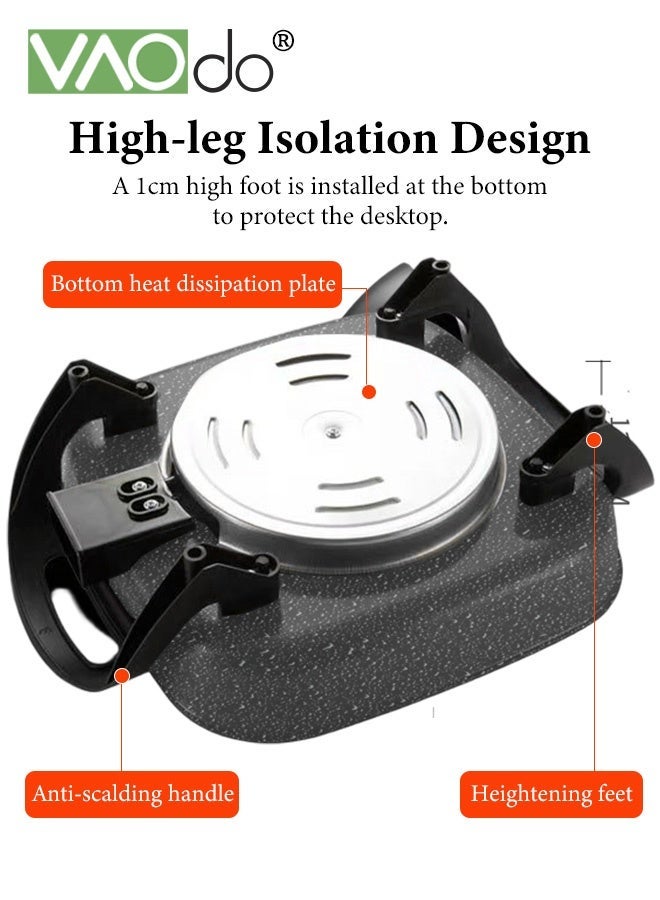 فاو دو مقلاة كهربائية كبيرة السعة 6 لتر، مقلاة سريعة التسخين ومتساوية الحرارة مع غطاء زجاجي مهوى، داخلية مقاومة للخدش، مقابض باردة الملمس، قدر كهربائي مربع من سبائك الألومنيوم باللون الأسود - Image 3