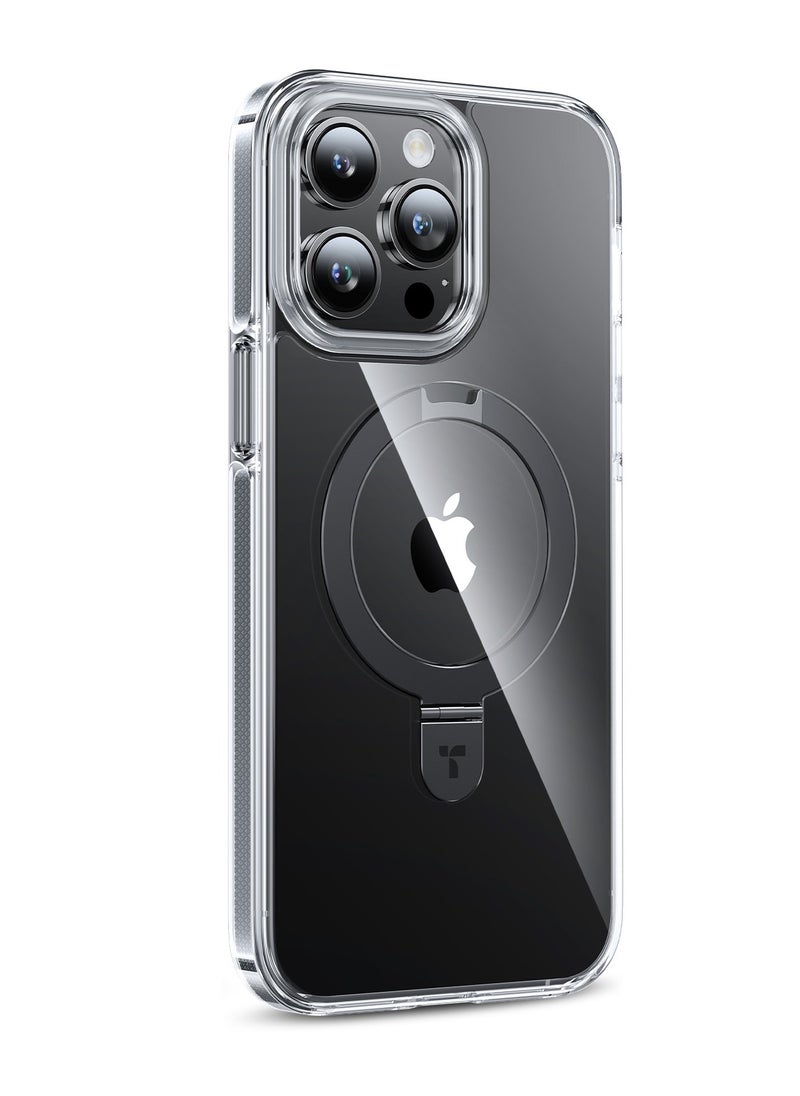 Magnetic Ostand Hue Designed for iPhone 15 Pro Max Case, [Mil-Grade Drop Tested][Compatible with MagSafe][Built in Kickstand] Clear Slim Hard Back Soft Edge Anti-Fingerprint, Black
