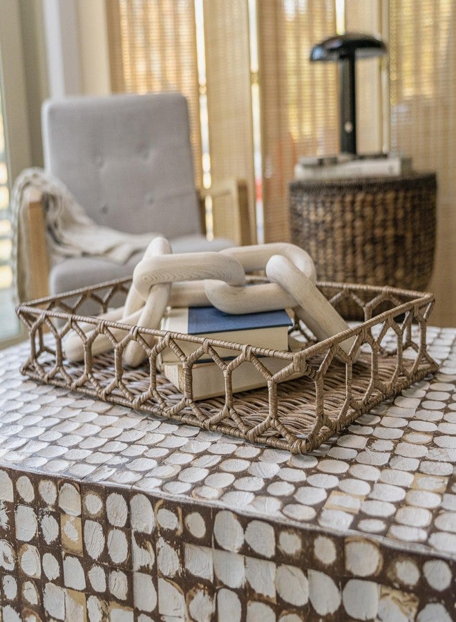 happimess TRY1001A Honeycomb 19.75" Rustic Bohemian Hand-Woven Rattan Tray for Storage,Decoration, Display, Coffee Table or Serving Food, Natural - Image 3