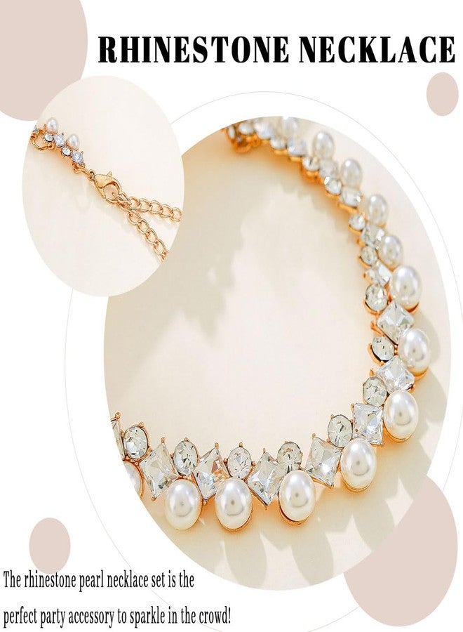 Gangel Rhinestone Necklace Earring Set Faux Pearl Necklace and Dangle Earrings Wedding Bridal Jewelry Crystal Necklaces for Women - Image 4