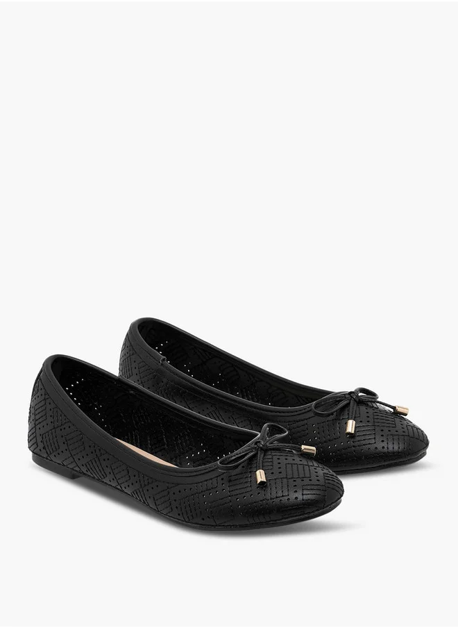 Flora Bella By Shoexpress Women's Textured Ballerina Shoes with Bow Detail