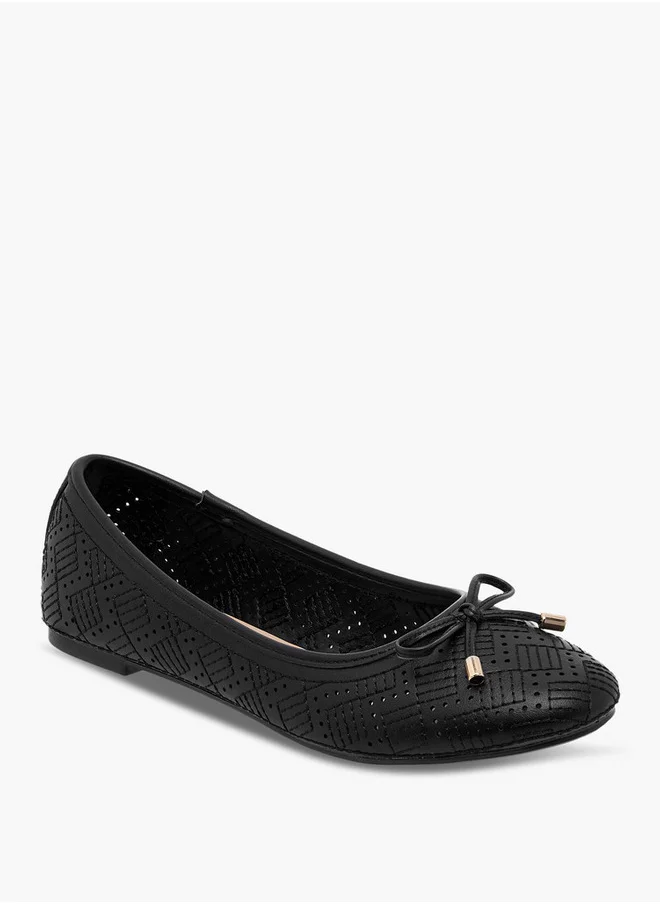 Flora Bella By Shoexpress Women's Textured Ballerina Shoes with Bow Detail