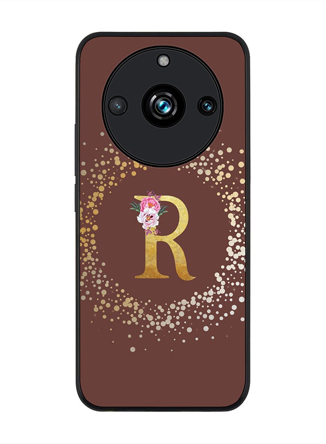 Stylizedd Rugged Black Edge case for Realme 11 Pro/Realme 11 Pro+, Slim fit Phone Case Cover- Custom Monogram Initial Letter Floral Pattern Alphabet - R (Brown) - Image 1
