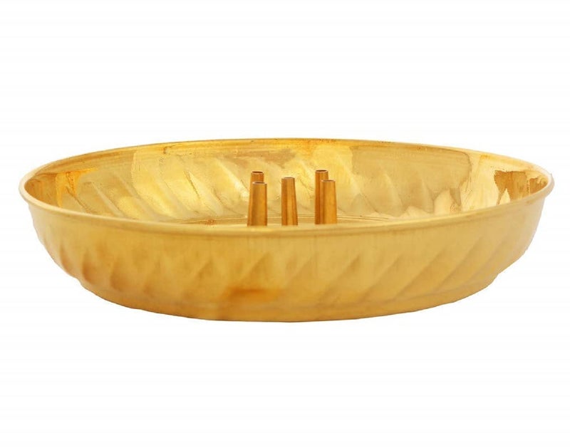 Puthak Brass Agarbatti Stand Plate with Ash Catcher Incense Holder Brass Incense Holder (Gold)(Round) - Image 2