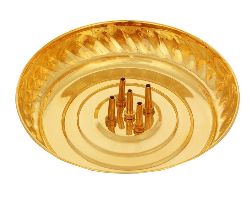 Puthak Brass Agarbatti Stand Plate with Ash Catcher Incense Holder Brass Incense Holder (Gold)(Round) - Image 5