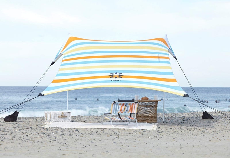 Neso Portable Beach Tent Sun Shelter with Sand Anchor - Lightweight Beach Shade Canopy - Easy Setup for Family Outings - Patented Reinforced Corners - UPF 50+ - 7 x 7ft - Vintage Stripes - Image 1