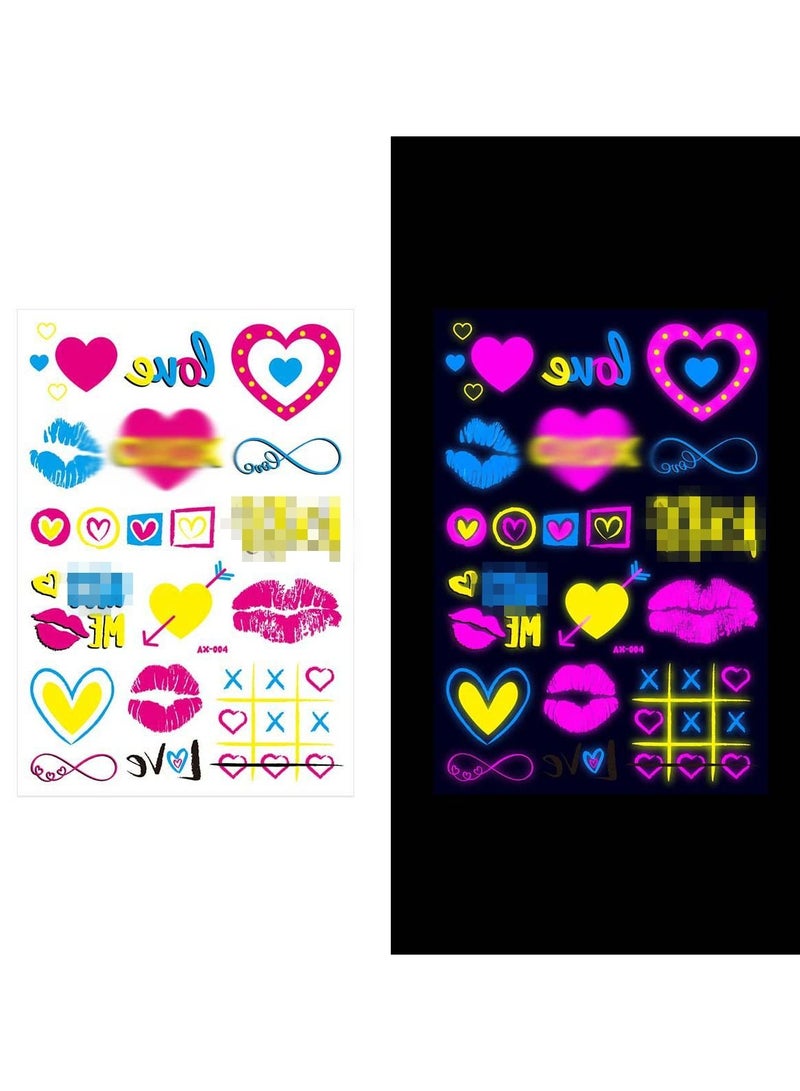 SYOSI 4 Sheets Glow in the Dark Tattoos Stickers Neon Temporary Makeup for Women Heart Tattoos Temporary Tattoo Stickers Bride Wedding  Heart Face Stickers Face Tattoos - Image 5