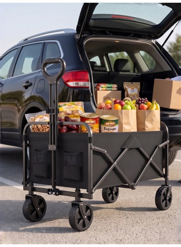 Zanotta Portable Folding Utility Wagon, 50KG Heavy Duty Collapsible Cart with 360° Rotating Wheels & Adjustable Handle, Outdoor Camping Shopping Grocery Cart - Image 2