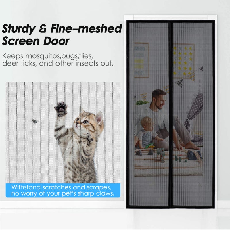 Magnetic Screen Door: Black Sturdy Ultra-fine Mesh With 18 Built-in Magnets - Auto Close Weighted Bottom For Easy Installation, Bug Protection & Fresh Air for Home Pet Owners - Image 5
