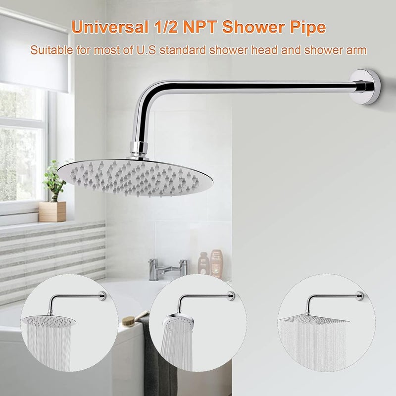 MINGLE ® Round Full Bend Shower Arm | Premium Stainless Steel Shower Arm for Overhead Showers | Chrome Finish Shower Holder (ARM_21*21) - Image 3