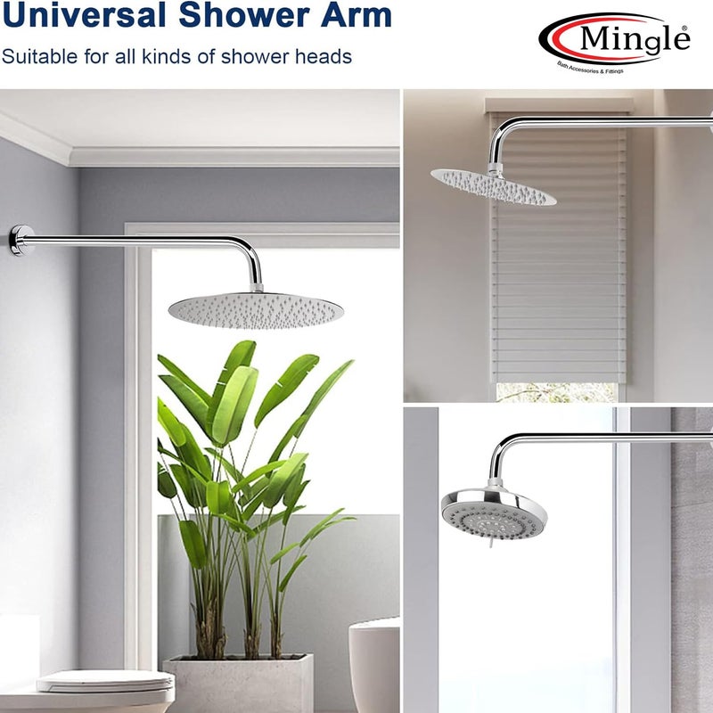 MINGLE ® Round Full Bend Shower Arm | Premium Stainless Steel Shower Arm for Overhead Showers | Chrome Finish Shower Holder (ARM_21*21) - Image 2