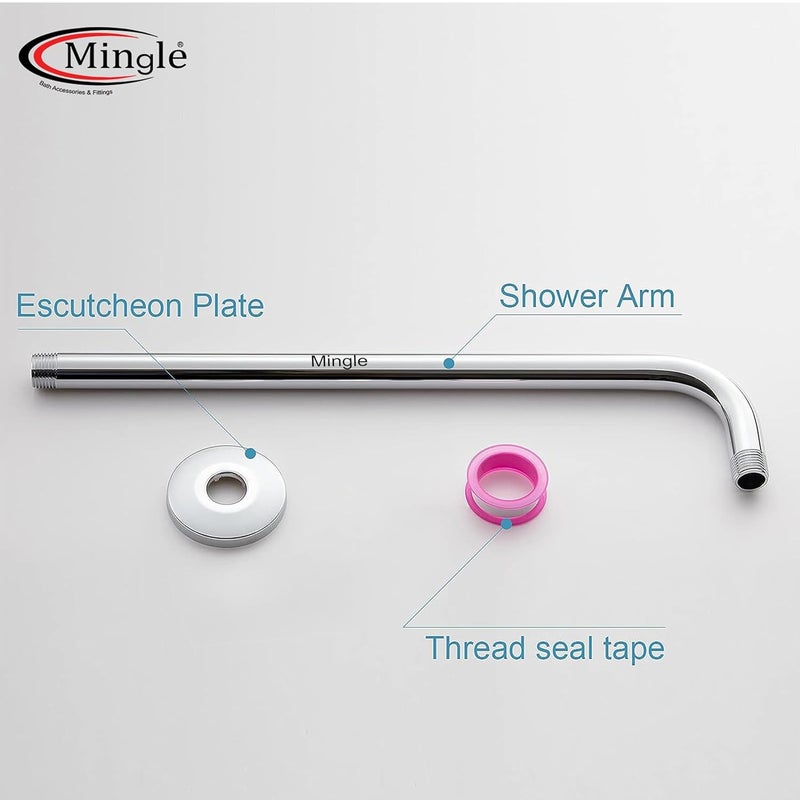MINGLE ® Round Full Bend Shower Arm | Premium Stainless Steel Shower Arm for Overhead Showers | Chrome Finish Shower Holder (ARM_21*21) - Image 5