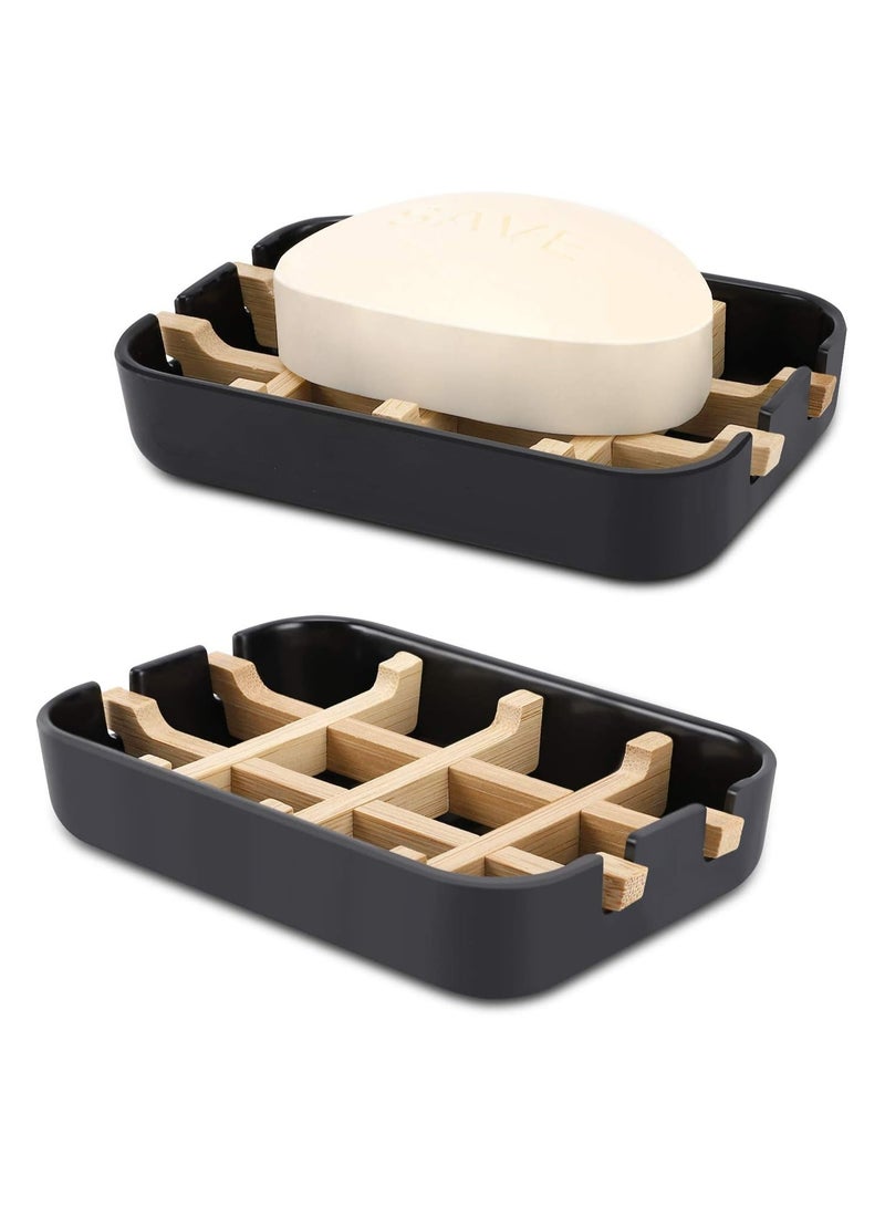 Loquat 2 Pack Wooden Soap Dishes Soap Bar Box Soap Holder Organiser，Sink Deck Bathtub Shower Tray - Image 1