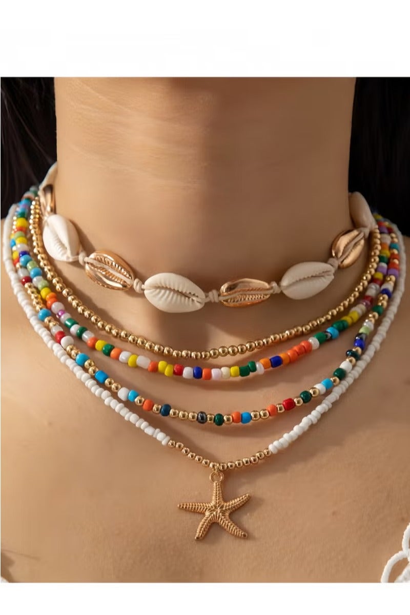 KHAJUL 12-Piece Bohemian Rice Grain Necklaces and Bracelets, Shells and Stars Set - Image 4