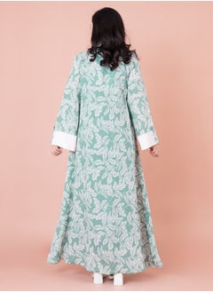 اكسا جلابية نقوش اوراق شجر مطرزة IN1031 اخضر  - Image 4