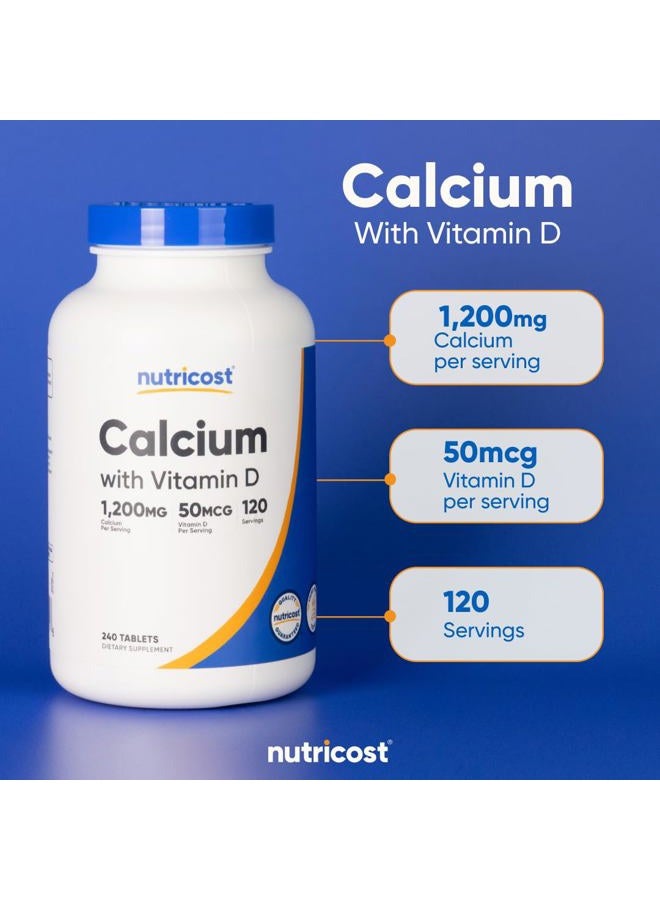 Nutricost كالسيوم مع فيتامين د، 240 قرص - كالسيوم (1200 ملغ) فيتامين د (50 ميكروغرام) لكل حصة - غير معدّل وراثيًا، خالي من الغلوتين - Image 5