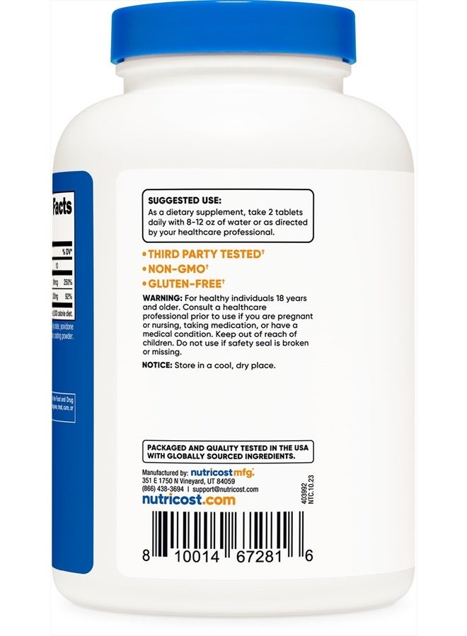 Nutricost كالسيوم مع فيتامين د، 240 قرص - كالسيوم (1200 ملغ) فيتامين د (50 ميكروغرام) لكل حصة - غير معدّل وراثيًا، خالي من الغلوتين - Image 4