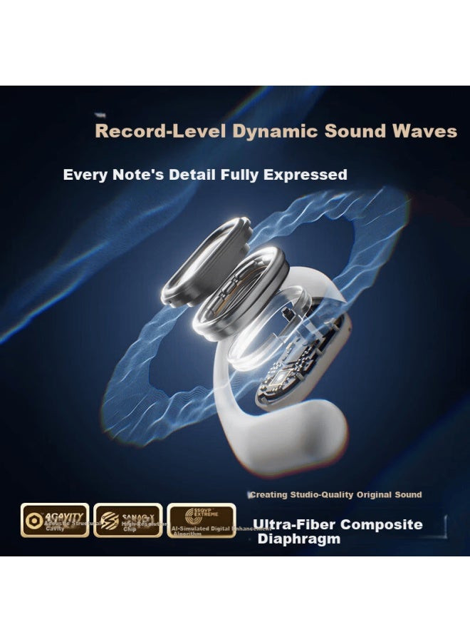 Oksj Four-mark Ai Noise Cancelling Waterproof Body Bluetooth Earhook Bone Conduction Concept Long Battery Life Open-ear Wireless Sports Call Noise Cancelling White - Image 4