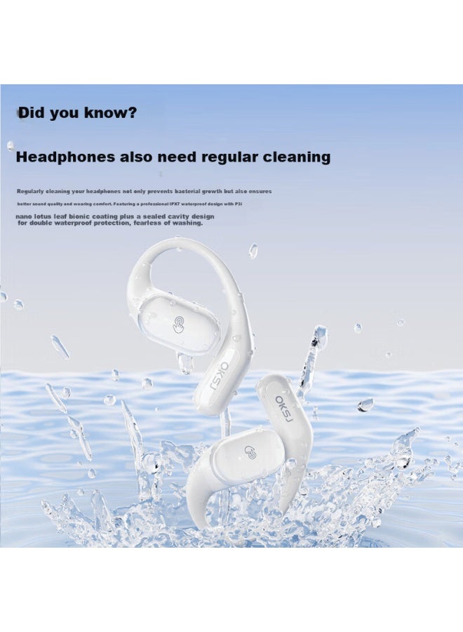 Oksj Four-mark Ai Noise Cancelling Waterproof Body Bluetooth Earhook Bone Conduction Concept Long Battery Life Open-ear Wireless Sports Call Noise Cancelling White - Image 5